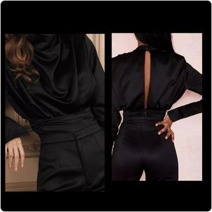 Emaysporium Long Sleeve Satin Silk Bodysuit